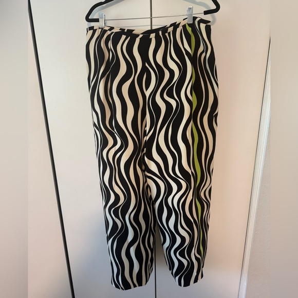 XXL Louis Feraud Wide Leg Pants Black and White Wavy Pattern - Picture 3 of 5